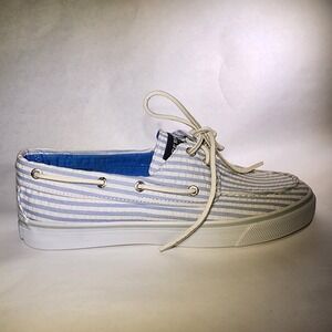 Sperry Top-Sider Women White blue seer sucker Shoes‎ 8.5  M